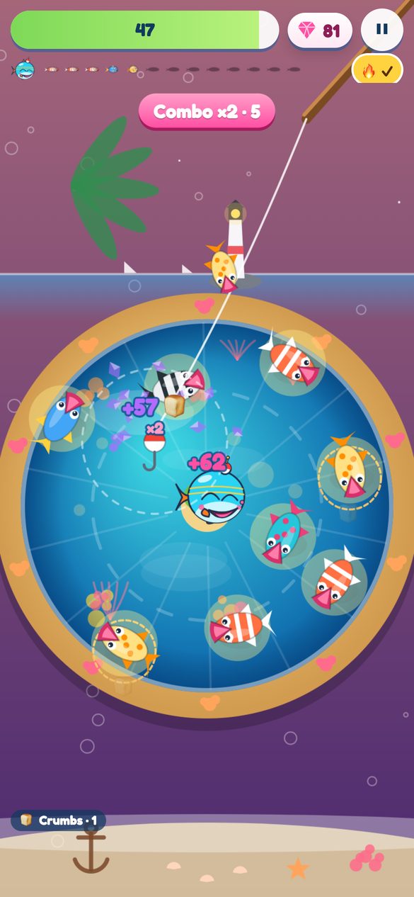 Peek: Every fish shows a shrinking ring before its mouth opens. That is the moment to get ready — and to decide which fish comes next.